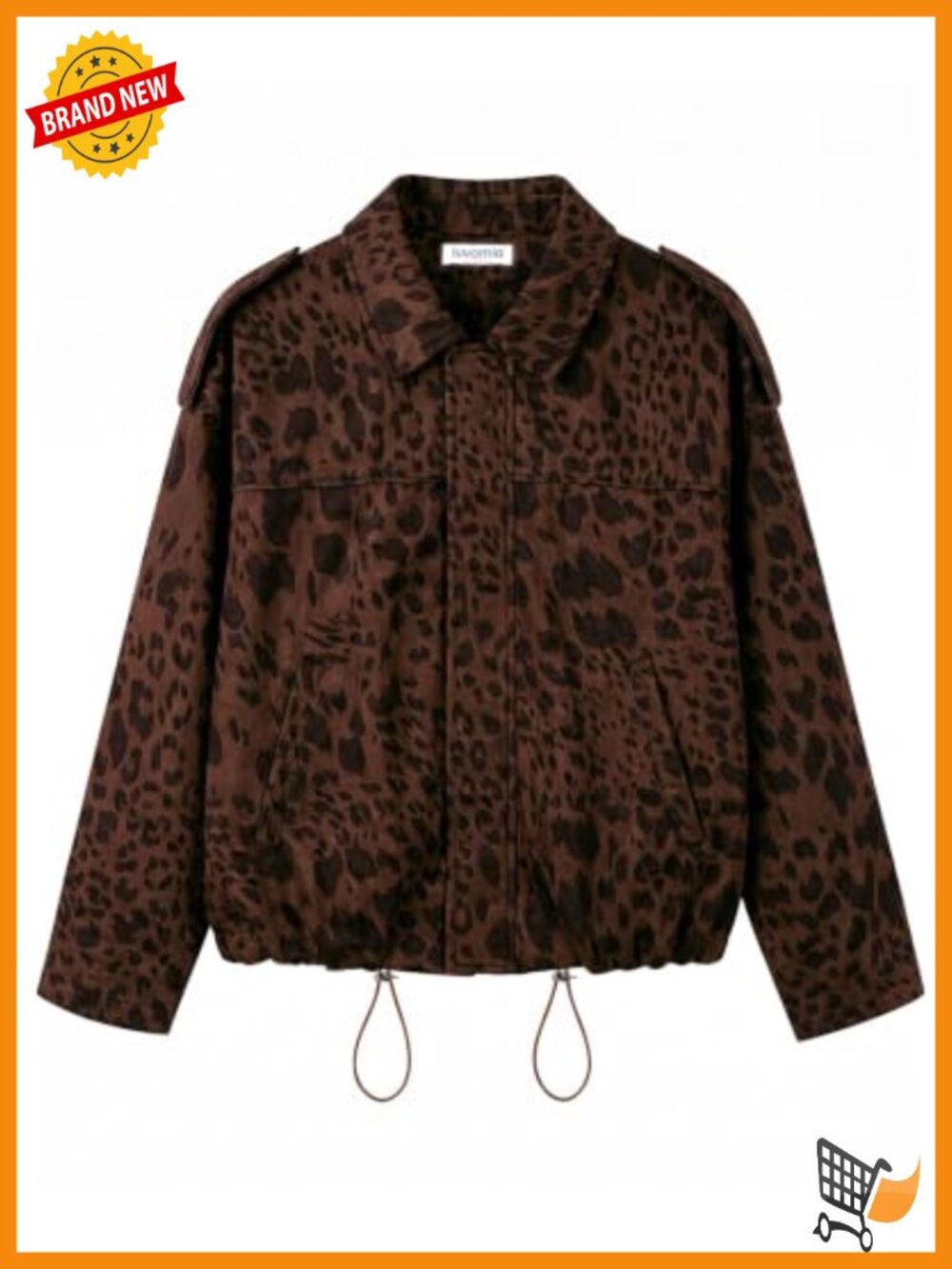 Faux Suede Leopard Print Zip Up Bomber Jacket Oversized Casual Coat